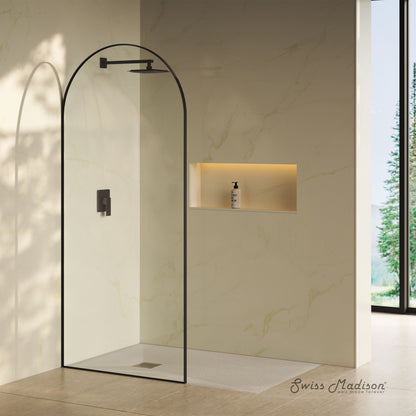 Porte 34 x 76 Framed Fixed 3/8 in. (10mm) Clear Tempered Glass Shower Door with Black Matte Frame