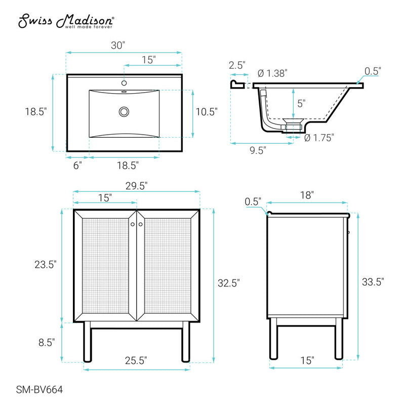 Classe 30" Bathroom Vanity in Oak