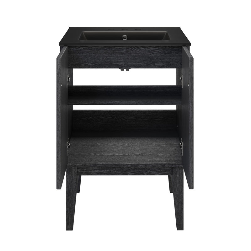 Bosse 24" Freestanding Bathroom Vanity in Black Oak with Black 3-Hole Centerset Sink Top