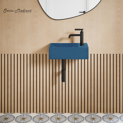 Lisse 16" Concrete Rectangle Wall-Mounted Sink with Right Side Faucet Mount in Matte Royal Blue