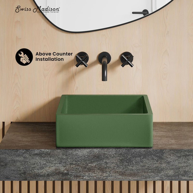 Lisse 15.5" Concrete Square Vessel Sink in Matte Royal Green