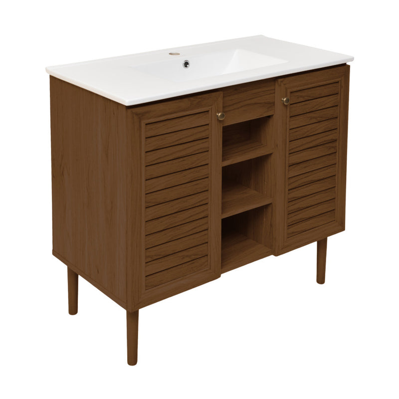 Bron 36" Freestanding Bathroom Vanity in Brown Oak with Sink Top