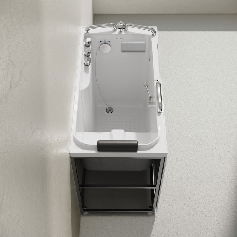 Auvergne 53" x 27" ADA Right Drain Walk-in Soaking Bathtub in Glossy White, Faucet Set, Drain, Grab Bars, Pillow Included