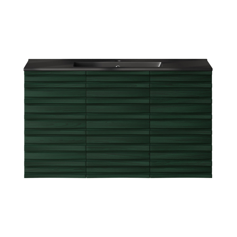 Cascade 36" Wall-Mounted Bathroom Vanity in Green Oak with Black Sink Top
