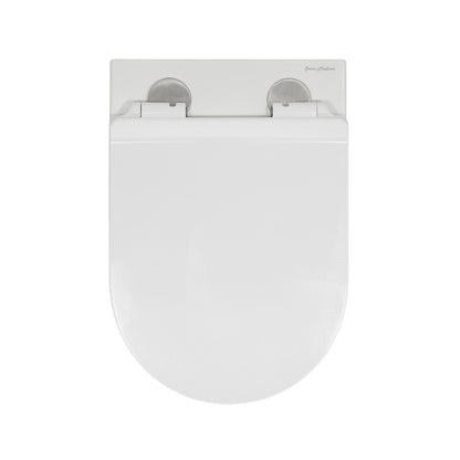 Calice Wall-Hung Toilet Bundle 0.8/1.6 GPF Dual Flush in Glossy White with Brass Flush Plate