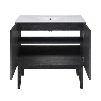 Bosse 36" Freestanding Bathroom Vanity in Black Oak with 3-Hole Widespread Sink Top