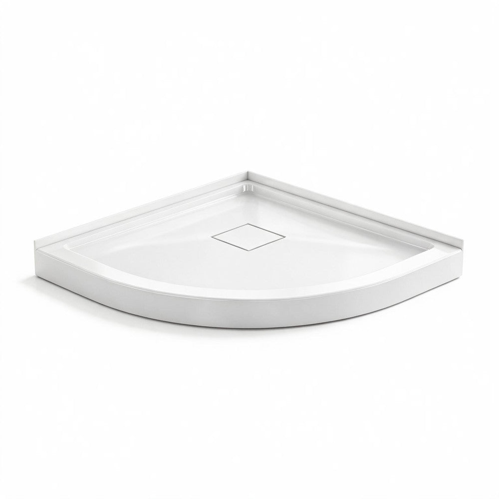 Marquette 38" x 38" Round Corner Double-Threshold Shower Pan Base with Center Drain in Glossy White