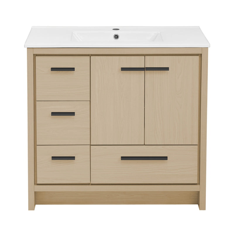Virage 36" Freestanding Bathroom Vanity in Natural Oak with Sink Top