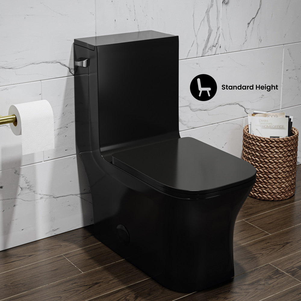 Concorde One-Piece 12" Rough-in 1.28 GPF Left-Hand Flush Square Toilet in Glossy Black