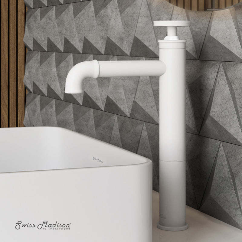 Avallon Single Hole, Single-Handle Wheel, High Arc Bathroom Faucet in Matte White