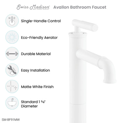 Avallon Single Hole, Single-Handle Sleek, High Arc Bathroom Faucet in Matte White