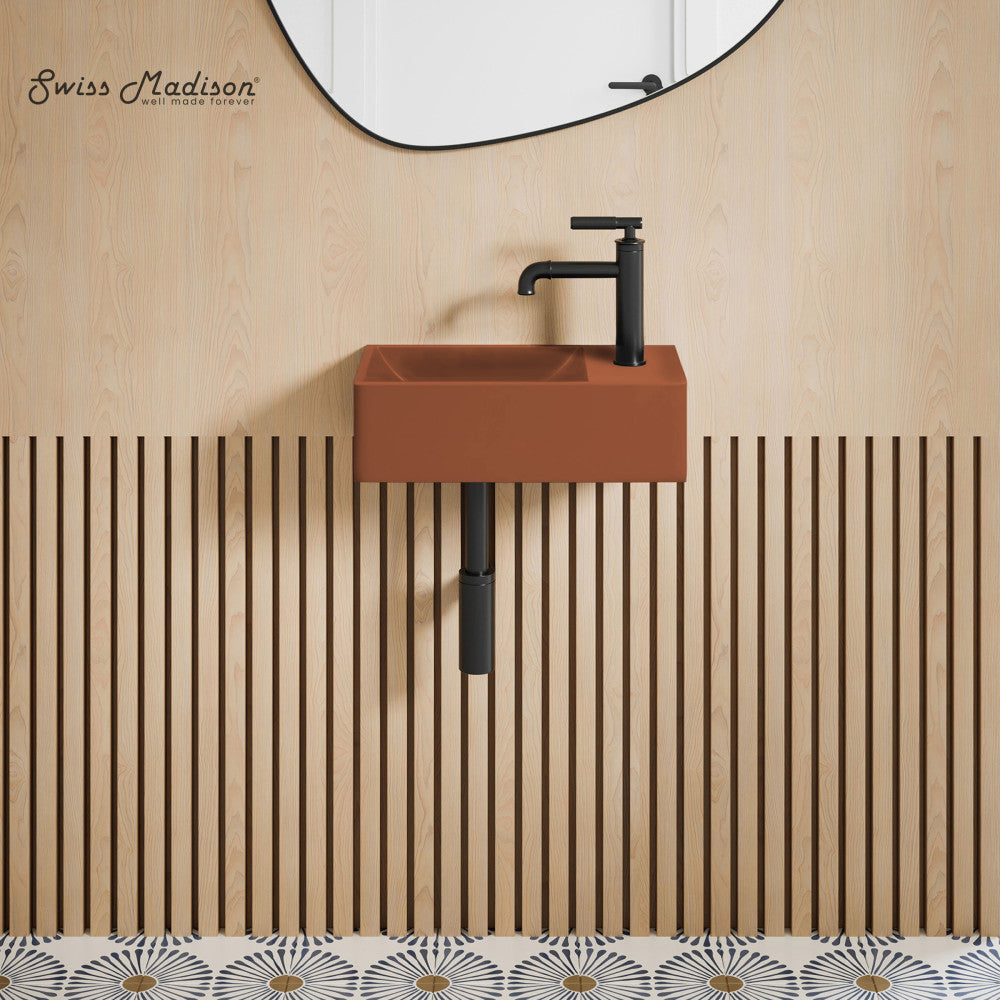 Lisse 16" Concrete Rectangle Wall-Mounted Sink with Right Side Faucet Mount in Matte Terracotta