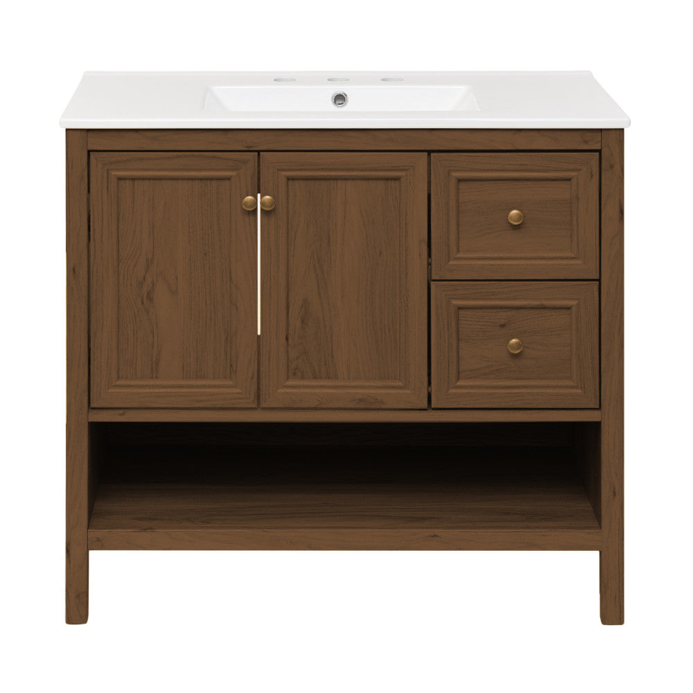 Chateau 36" Freestanding Bathroom Vanity in Brown Oak with 3-Hole Widespread Sink Top
