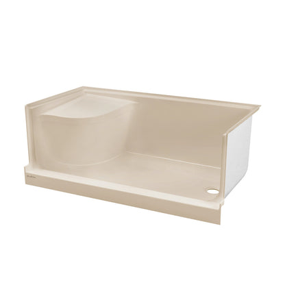 Aquatique 60" x 32" Single Threshold Shower Base With Right Hand Drain and Integral Left Hand Seat in Biscuit