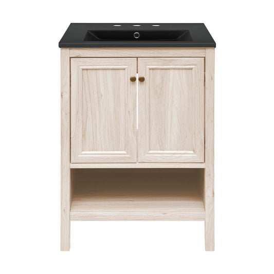 Chateau 24" Freestanding Bathroom Vanity in White Oak with Black 3-Hole Widespread Sink Top