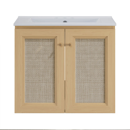 Classe 24" Wall-Mounted Bathroom Vanity in Natural Oak with Centerset Faucet Holes Vanity Top