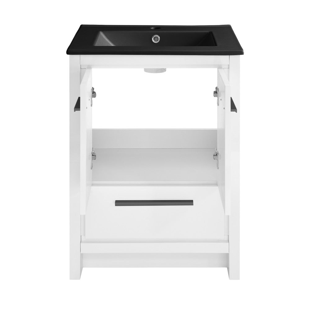 Virage 24 in. White Bathroom Vanity With Black Ceramic Sink Top