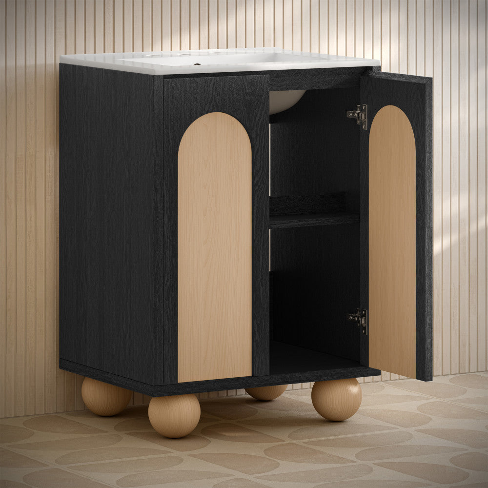 Plaisir II 24" Freestanding Bathroom Vanity in Black Oak with 3-Hole Widespread Sink Top