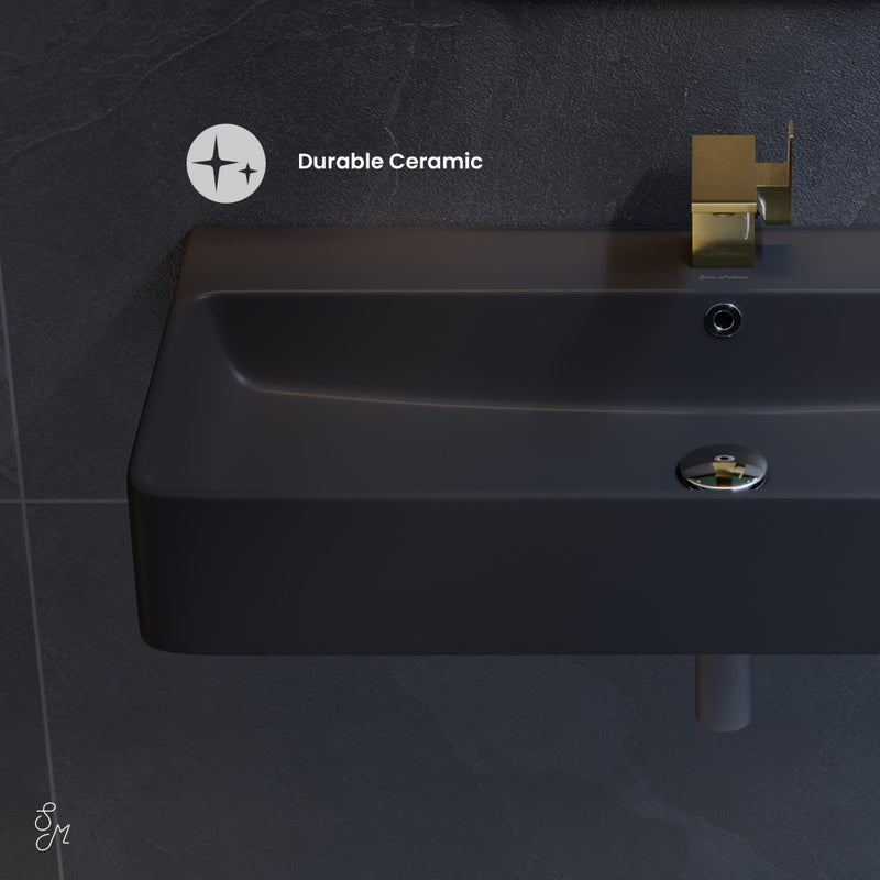 Carre 36"  Rectangle Wall-Mount Bathroom Sink in Matte Black