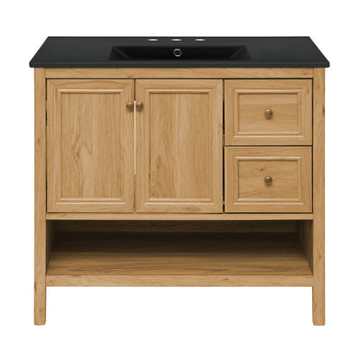 Château 36" Freestanding Bathroom Vanity in Golden Oak with Black 3-Hole Widespread Sink Top