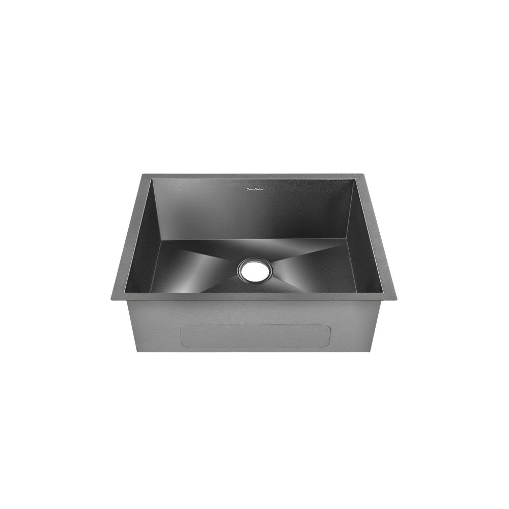 21x18-inch black stainless steel undermount kitchen sink, single basin, rectangular design.