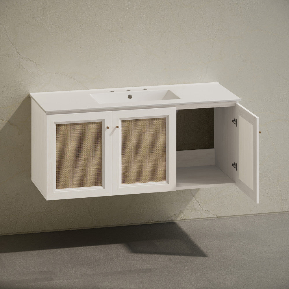 Classe 48" Wall-Mounted Bathroom Vanity in White Oak with Widespread Faucet Holes Vanity Top