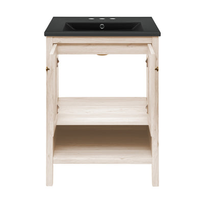 Château 24" Freestanding Bathroom Vanity in White Oak with Black 3-Hole Centerset Sink Top