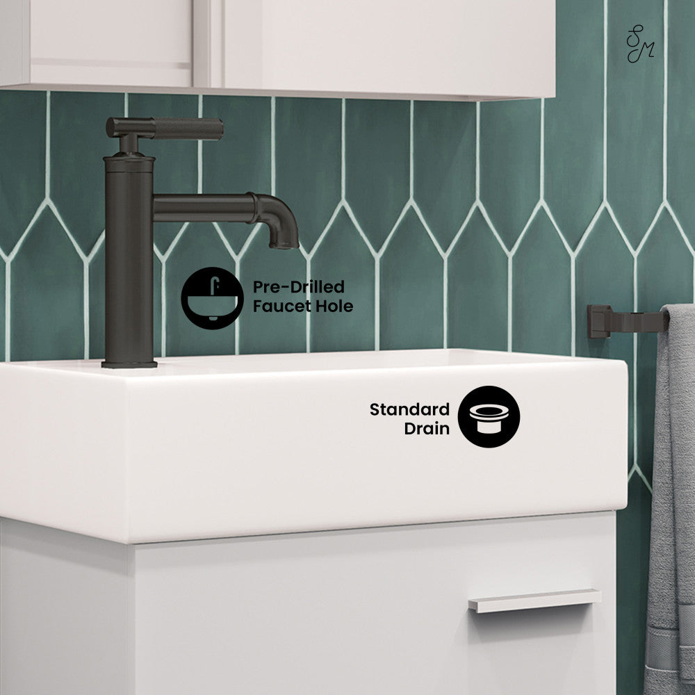 Colmer 18" Wall-Mounted Bathroom Vanity in White with Sink Top