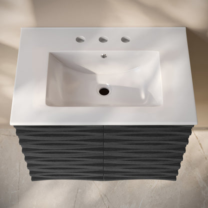 Cascade 30" Wall-Mounted Bathroom Vanity in Black Oak with 3-Hole Widespread Sink Top