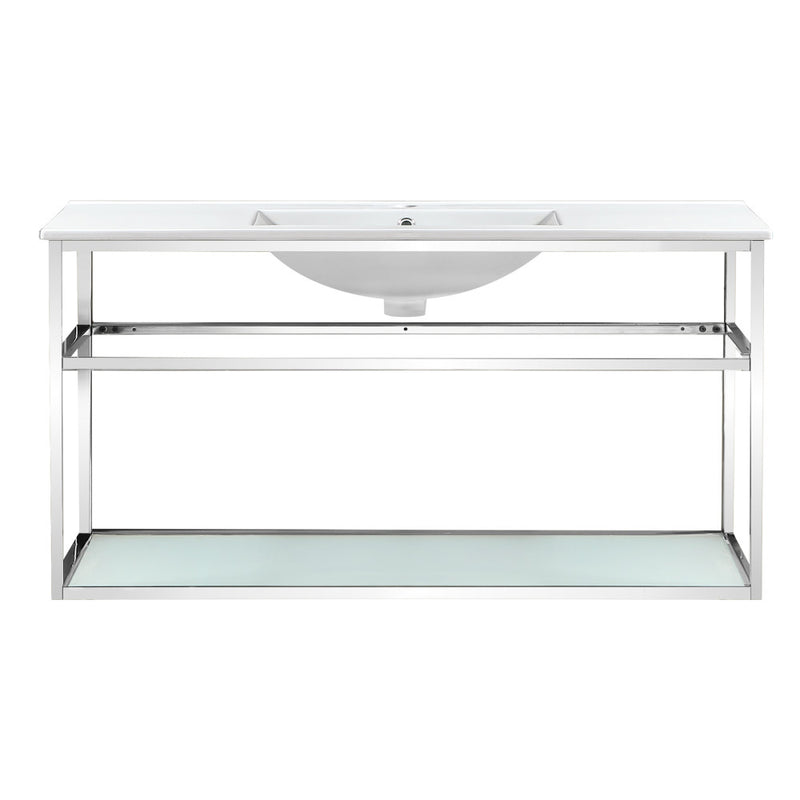 Pierre 48 Single, Open Shelf, Chrome Metal Frame Bathroom Vanity