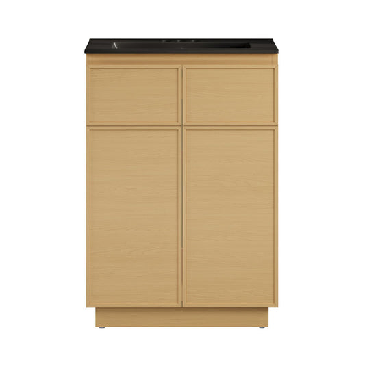 St. Tropez 24" Freestanding Bathroom Vanity in Natural Oak with Black 3-Hole Centerset Sink Top