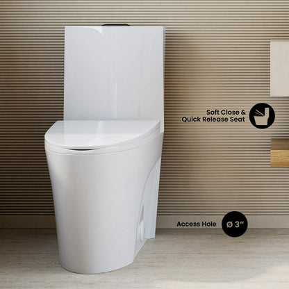 St. Tropez One-Piece 12" Rough-in 1.1/1.6 GPF Dual Top Vortex Flush Elongated Toilet in Glossy White with Black Hardware