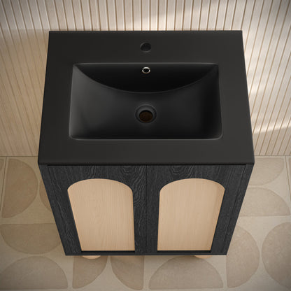 Plaisir II 24" Freestanding Bathroom Vanity in Black Oak with Black Sink Top
