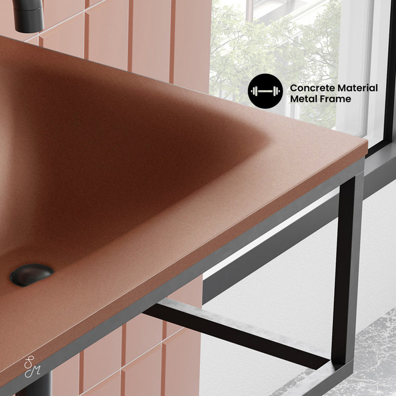 Lisse 24" Rectangle Concrete Wall-Mount Bathroom Sink in Terracotta with Matte Black Frame
