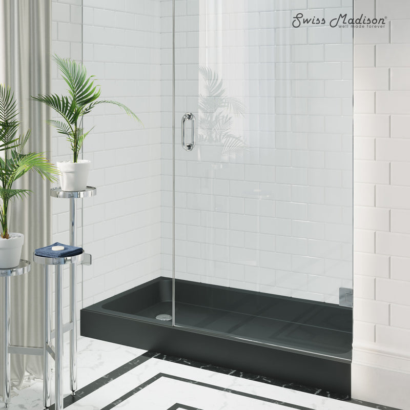 Voltaire 60" x 32" Acrylic Black, Single-Threshold, Left-Hand Drain, Shower Base