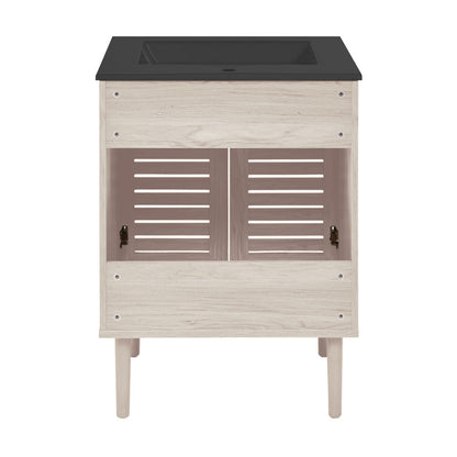 Bron 24" Freestanding Bathroom Vanity in White Oak with Black Sink Top
