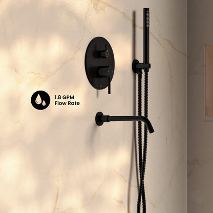 Ivy 1.8 GPM Wall Mount Fixed Shower Head with Hand Sprayer and Tub Filler in Matte Black, Valve Included