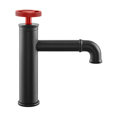 Avallon Single Hole, Single-Handle, Bathroom Faucet in Matte Black with Red Handle