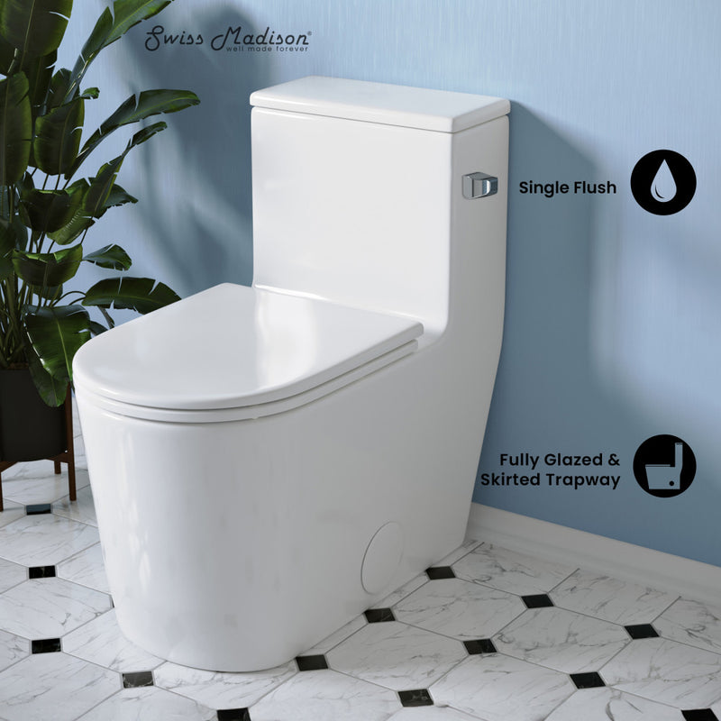 Liberte One-Piece 12" Rough-in 1.28 GPF Right-Hand Flush Elongated ADA Toilet in Glossy White