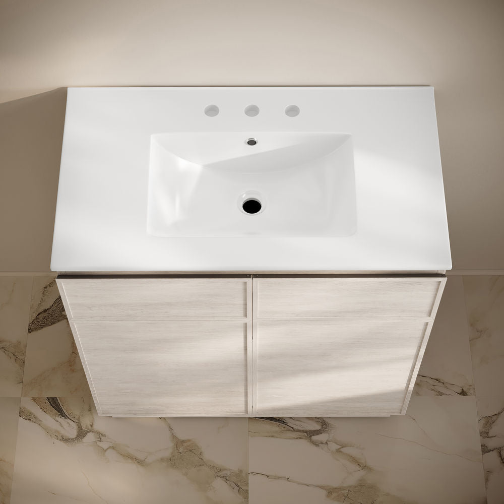 St. Tropez 36" Freestanding Bathroom Vanity in White Oak with 3-Hole Widespread Sink Top