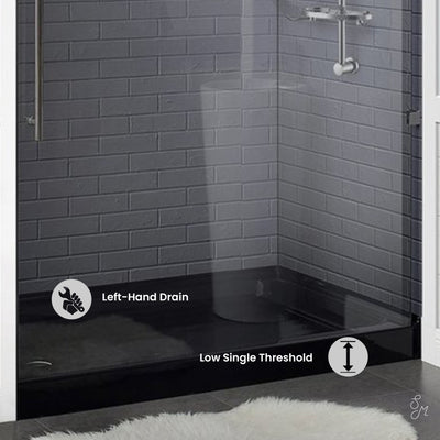 Voltaire 60" x 36" Acrylic Black, Single-Threshold, Left Drain, Shower Base