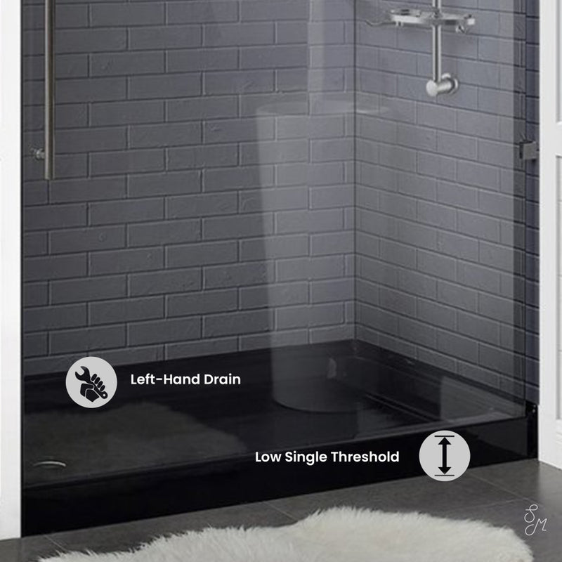 Voltaire 60" x 36" Acrylic Black, Single-Threshold, Left Drain, Shower Base