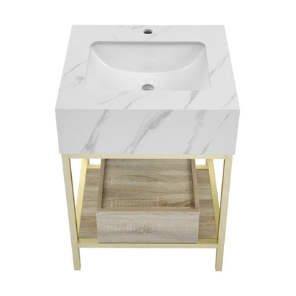 Beau 24" Open Shelf Natural Oak Frame Freestanding Bathroom Vanity with Sink Top