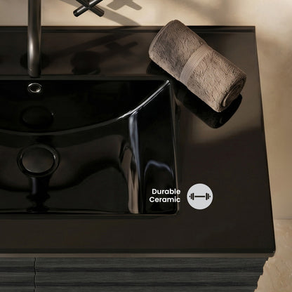 30" Zero Hole Vanity Sink Top in Glossy Black