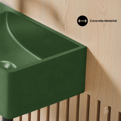 Lisse 16" Concrete Rectangle Wall-Mounted Sink with Left Side Faucet Mount in Matte Royal Green