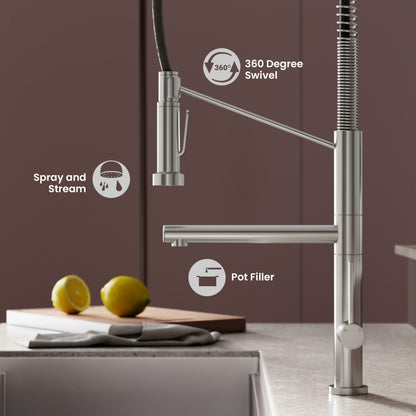 Nouvet Single Handle, Pull-Down Kitchen Faucet with Pot Filler in Brushed Nickel