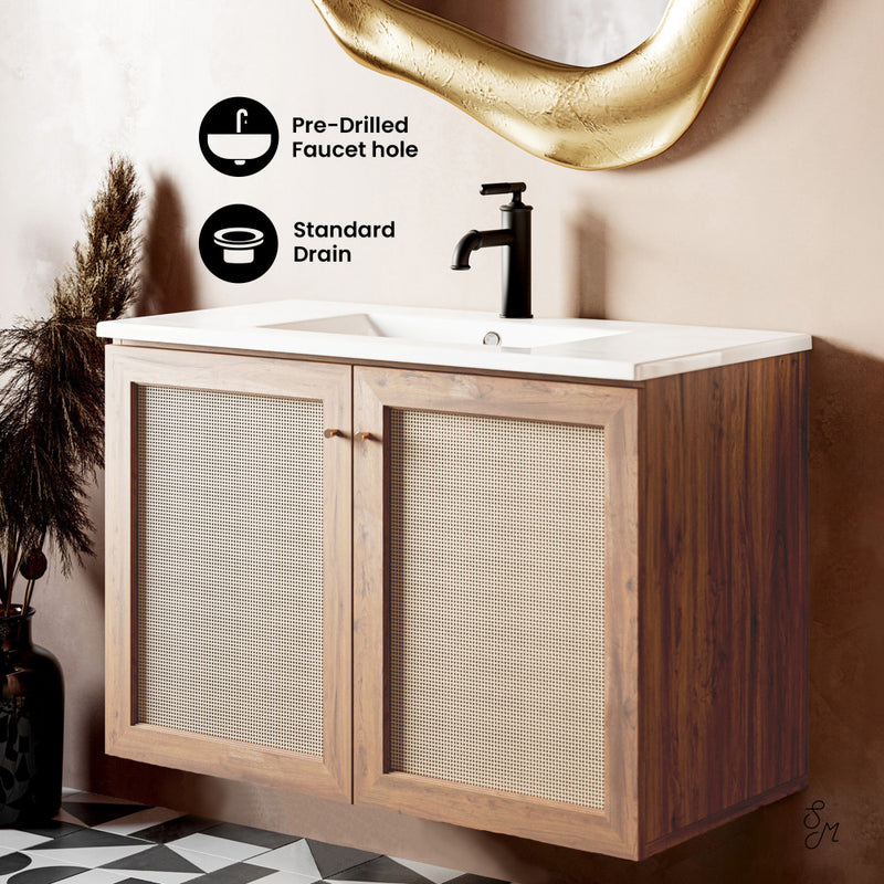 Classe 36" Wall-Mounted Bathroom Vanity in Oak