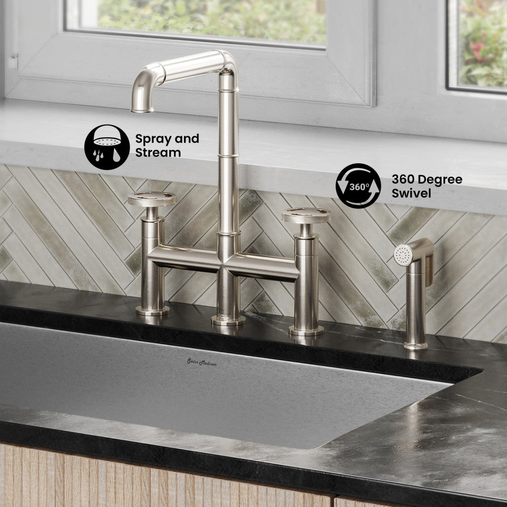Avallon Pro Widespread Kitchen Faucet with Side Sprayer in Brushed Nickel