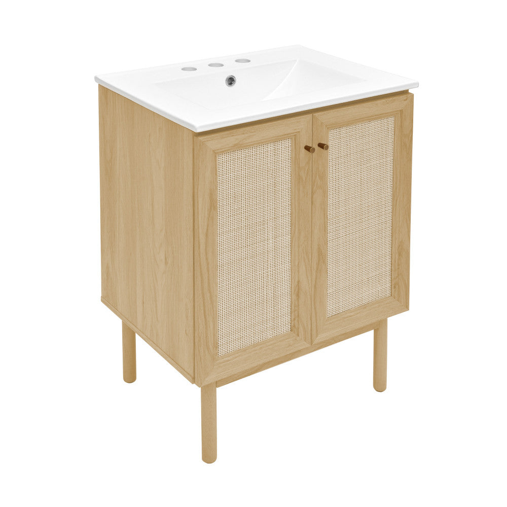 Classe 24" Freestanding Bathroom Vanity in Natural Oak with 3-Hole Centerset Sink Top