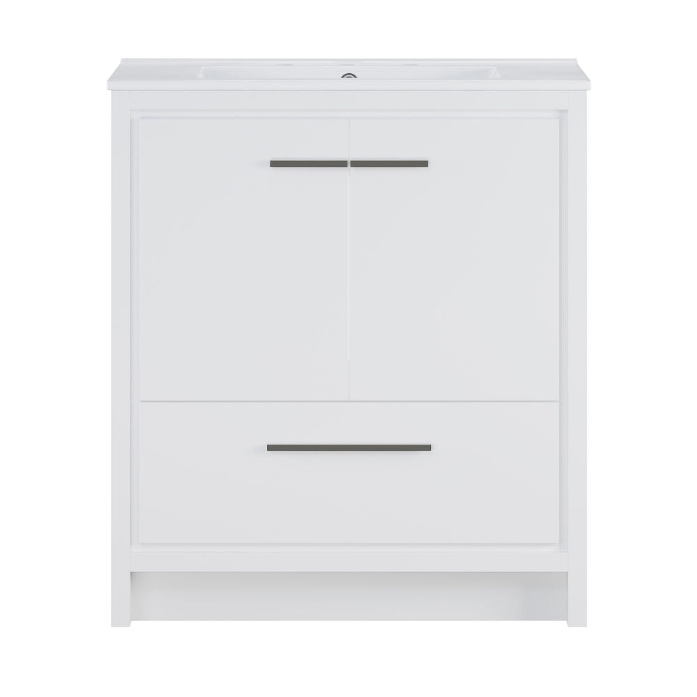 Virage 30" Freestanding Bathroom Vanity in White with 3-Hole Widespread Sink Top